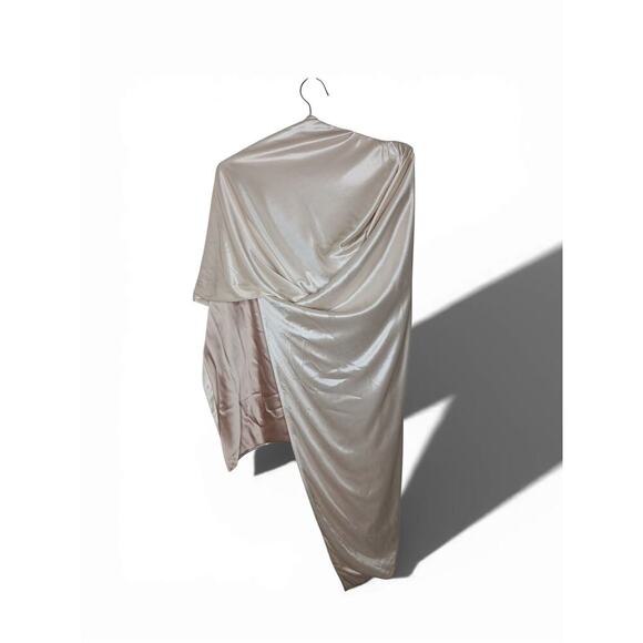 Revelry Champagne Satin Slip Maxi Dress Gown Cowl Neck Side Slit Size 12 Party - Picture 14 of 15